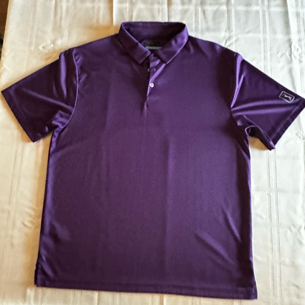 PGA Tour Men's Golf Pro Series Polo Shirt Purple Plaid Collared Perform Size L